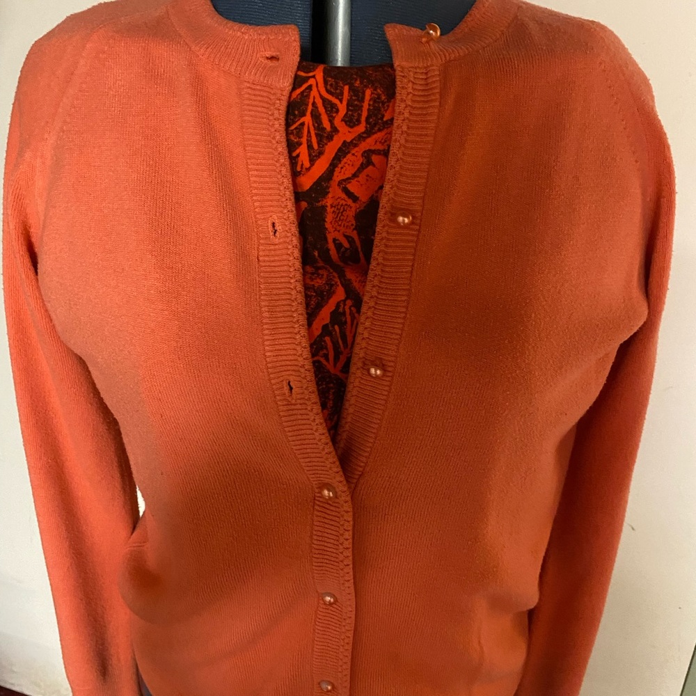 White Stag orange / pumpkin colored cardigan button-up sweater  size L